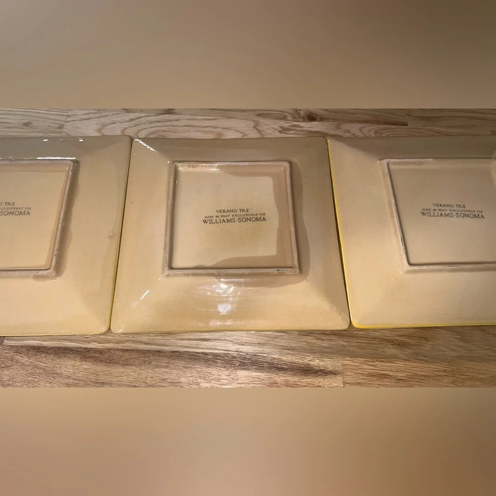 Williams Sonoma Square Plates Verano Tile Sun Palm Tree Pineapple Made Italy 8.5